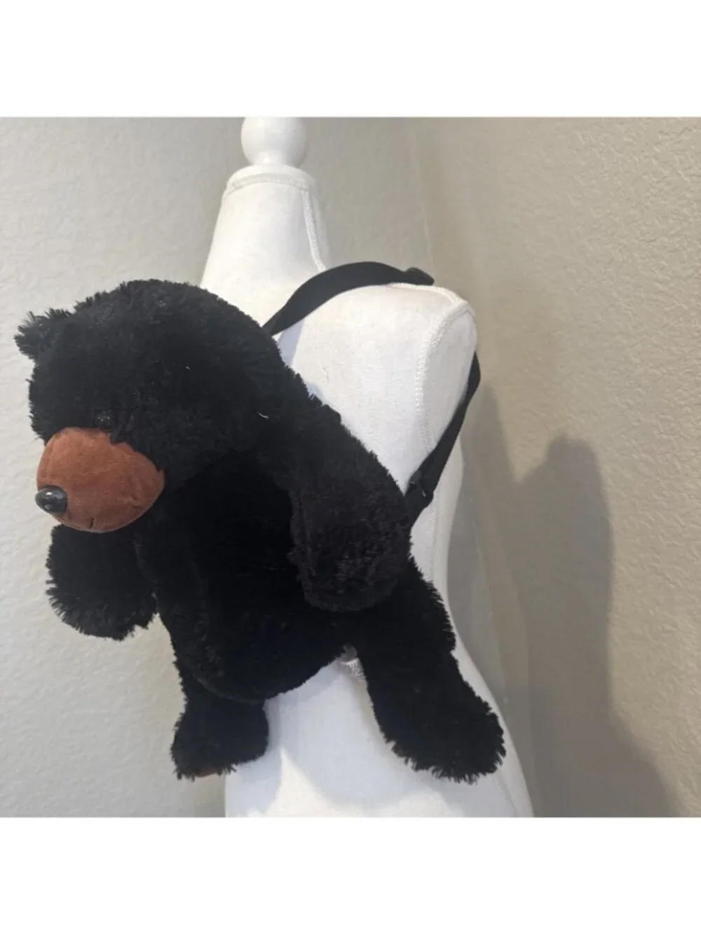 Black Bear Backpack 16” Adjustable Straps Zippered Pocket Plush Realistic